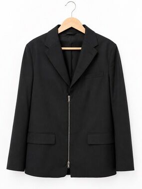 COS Men’s Black 100% Wool Asymmetric Zip Relaxed Blazer Jacket EU 46